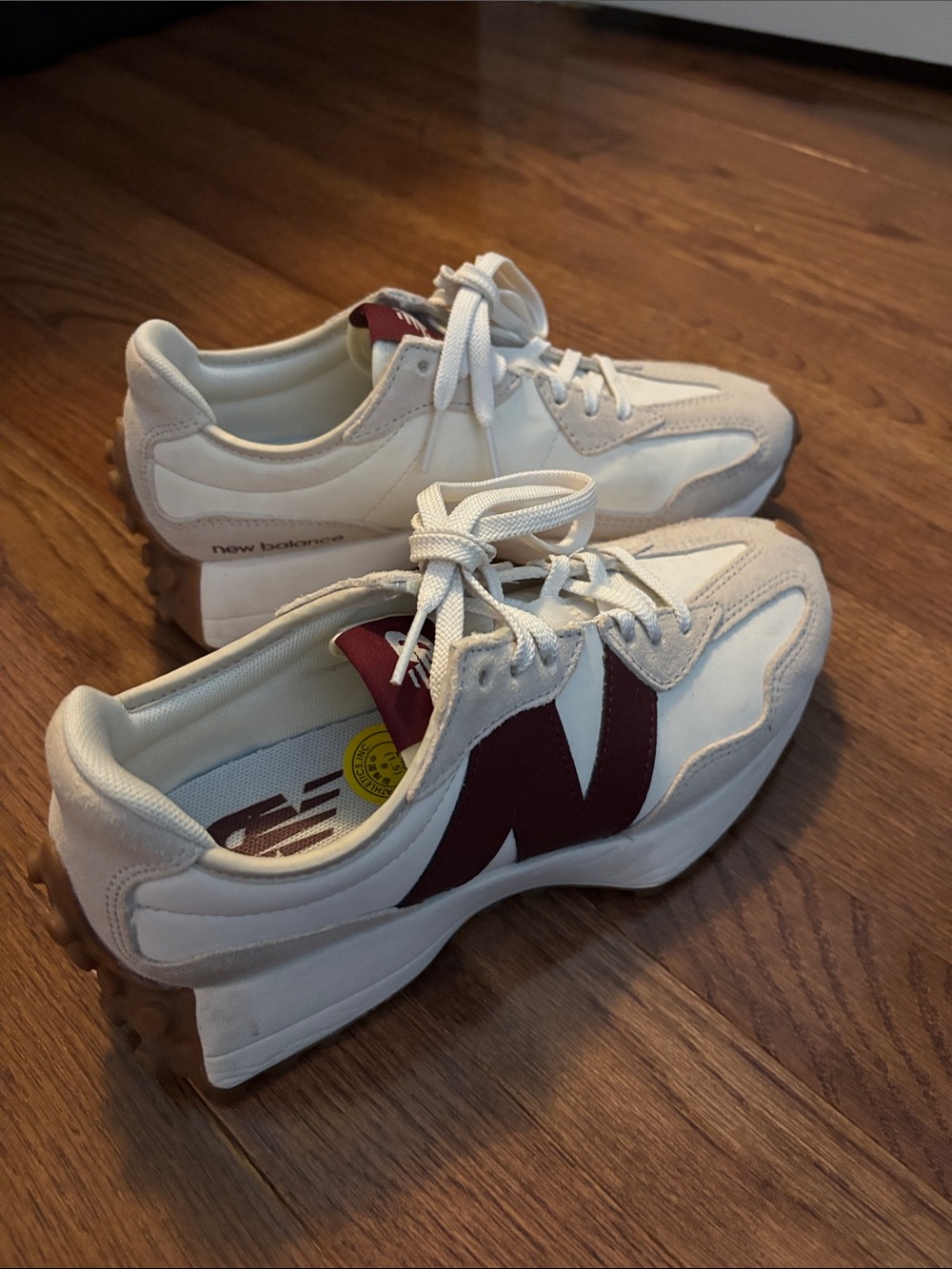 New Balance Beige Cream Athletic Sneakers with Maroon 'N'